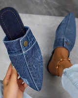Demi | Damen Denim-Mules Spitz Flach Slip-on Jeans-Look in Indigo