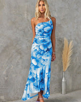 Reneesa – Plissee Kleid Mit Einer Schulter in Blau
