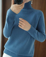 Damen Kaschmir Rollkragenpullover in Wumai Blau