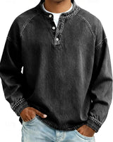 Amir | Retro-inspirierter Henley-Pullover mit Used-Look und langen Ärmeln in Schwarz