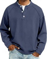 Amir | Retro-inspirierter Henley-Pullover mit Used-Look und langen Ärmeln in Dunkelblau