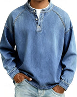 Amir | Retro-inspirierter Henley-Pullover mit Used-Look und langen Ärmeln in Hellblau