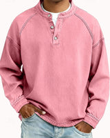 Amir | Retro-inspirierter Henley-Pullover mit Used-Look und langen Ärmeln in Pink