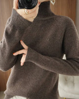 Damen Kaschmir Rollkragenpullover in Kaffeebraun
