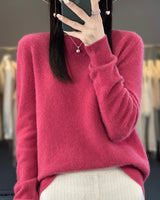 Kirsten | Damen Klassischer Strickpullover mit Langarm in Himbeerrot
