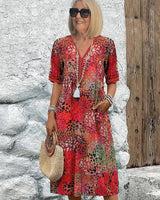 Dorina | V-Ausschnitt-Kleid mit Print in Knallrot