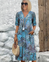 Harper – Elegantes Midikleid mit Blumenmuster in Blau