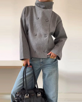 Pauline | Damen Winter Oversized Jacke mit Knopfleiste in Grau