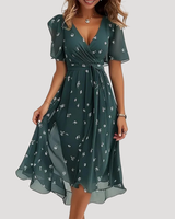 Florales Wickel-Midikleid mit Bauchkontrolle in Grün