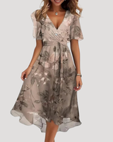 Florales Wickel-Midikleid mit Bauchkontrolle in Braun