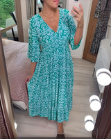 Lillia - Boho Bedrucktes Kleid in Aqua Blau