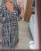 Lillia - Boho Bedrucktes Kleid in Blau