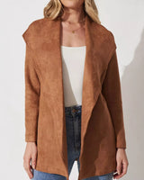 Weiche Wildlederjacke mit breitem Kragen - Celinne in Braun