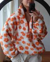 Damen-Fleece-Sweatshirt mit großer Tasche - Liora in Orange