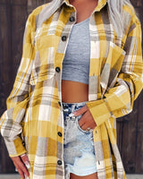 Kessia | Damen Flanellhemd Kariert Oversized Langarm Herbst in Gelb