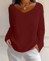 Bernice - Langärmliges Shirt Mit V-Ausschnitt Und Waffelmuster in Burgund
