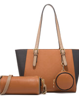 Elegante Damen-Tragetasche mit zweifarbigem Design in Kaffee