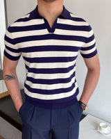 Breit gestreiftes Herren-T-Shirt im Polo-Stil - Adrian in Blau