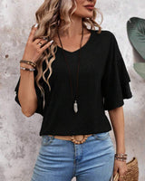 Ella | Halbarm-Bluse mit V-Ausschnitt in Schwarz