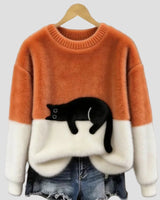 Luna | Damenpullover mit Katzenmotiv in Orange