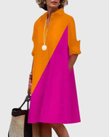 Oshadi - Elegantes Mini Kleid Mit Tasche in Orange-Rosa
