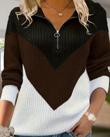 Fagina – Eleganter Strickpullover Mit Halbem Reißverschluss in Kaffee