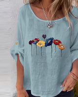 Sheril – Lockeres Oberteil mit Rollkragen und Ärmeln im Blumenmuster in Blau