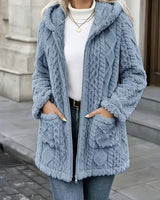 Elima - Doppelseitige Plüsch-Strickjacke MIT Kapuze Und Reißverschluss in Blau