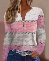 Ebru – Pullover MIT V-ausschnitt, Reißverschluss Und Geometrischem Muster in Rosa
