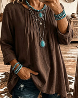 Taireen – Tunika Bluse im Boho Stil Mit Falten in Braun