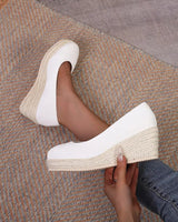 Damen Plateauschuhe mit geflochtener Sohle im Espadrille-Stil - Élodie in Weiß