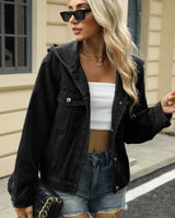 Damen-Jeansjacke mit Kapuze im Washed-Look – Livia in Schwarz