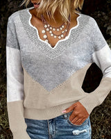 Arknelle - Lässiger Langarm Pullover Mit Kontrastdetails in Khaki