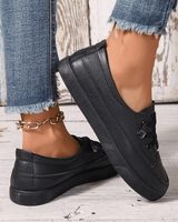 Damen weiße Schnürschuhe flach orthopädisch - atmungsaktive weiche Einlegesohle in Schwarz