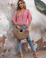Ella | Halbarm-Bluse mit V-Ausschnitt in Altrosa