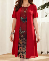 Celyn - Kurzärmeliges Midikleid-Set in Lagenoptik in Rot
