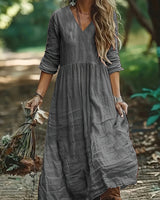 Shirron – Modisches Langes Kleid Mit V-Ausschnitt in Grau