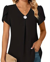 Thilakshi - Kurzärmelige Bluse Mit Rüschen Und Einem Knopf in Schwarz