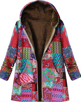 Damenmantel mit Kapuze und Retro-Thermodruck - Luny in Rosa