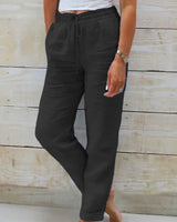 Leinenhose mit elastischem Bund und Kordelzug für Damen - Helga in Schwarz