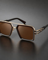 Eckige Damen-Sonnenbrille mit Doppelsteg in Dunkelbraun
