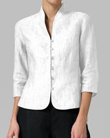 Editha | Damen Stehkragenbluse 3/4-Arm Slim Fit in Weiß