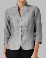 Editha | Damen Stehkragenbluse 3/4-Arm Slim Fit in Grau