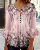 Mesley – Bluse Med Halvlange Ærmer, Blomsterprint Og Flæsekant in Rosa