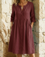 Harlow - Premium-Leinen-Midikleid in Weinrot