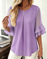Hurley – Bluse Mit Rundhalsausschnitt Und Transparenten Rüschenärmeln in Violett