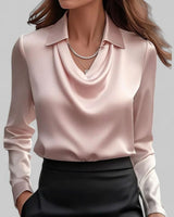 Lena | Elegante Satin-Wasserfallbluse für Damen Langarm V-Ausschnitt in Rosa