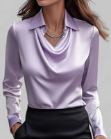Lena | Elegante Satin-Wasserfallbluse für Damen Langarm V-Ausschnitt in Lila