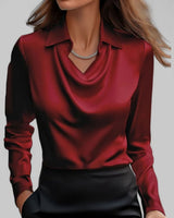 Lena | Elegante Satin-Wasserfallbluse für Damen Langarm V-Ausschnitt in Rot