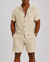 Elegantes Herren Sommer Set Mit Kurzarm Hemd in Beige